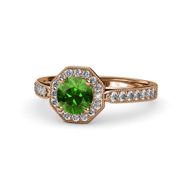 Aura Green Garnet and Diamond Halo Engagement Ring  