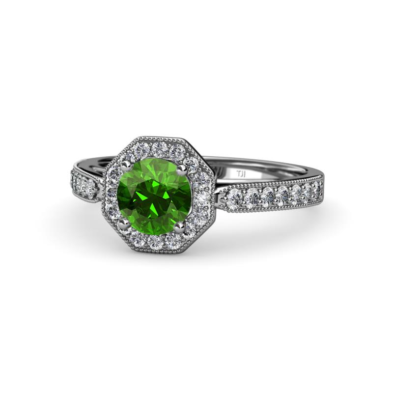 Aura Green Garnet and Diamond Halo Engagement Ring  