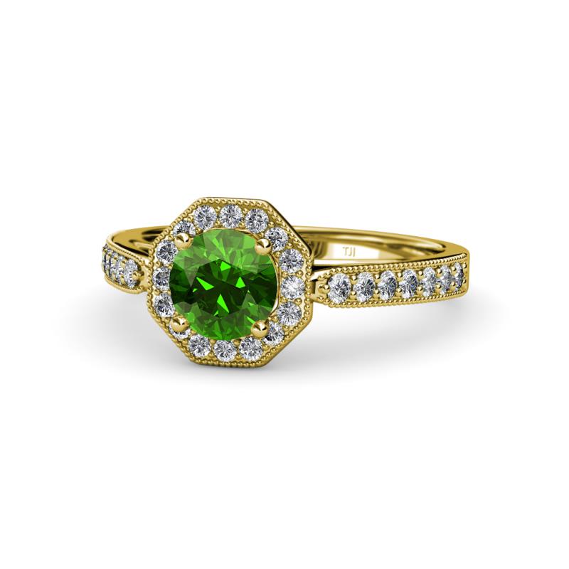 Aura Green Garnet and Diamond Halo Engagement Ring  
