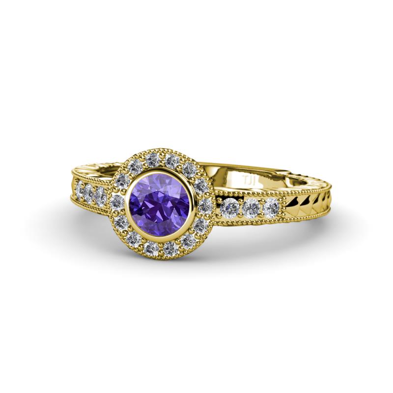 Meir Iolite and Diamond Halo Engagement Ring 