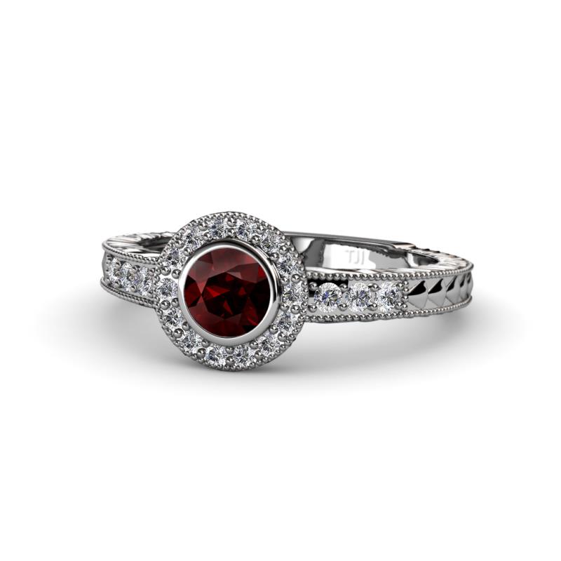 Meir Red Garnet and Diamond Halo Engagement Ring 