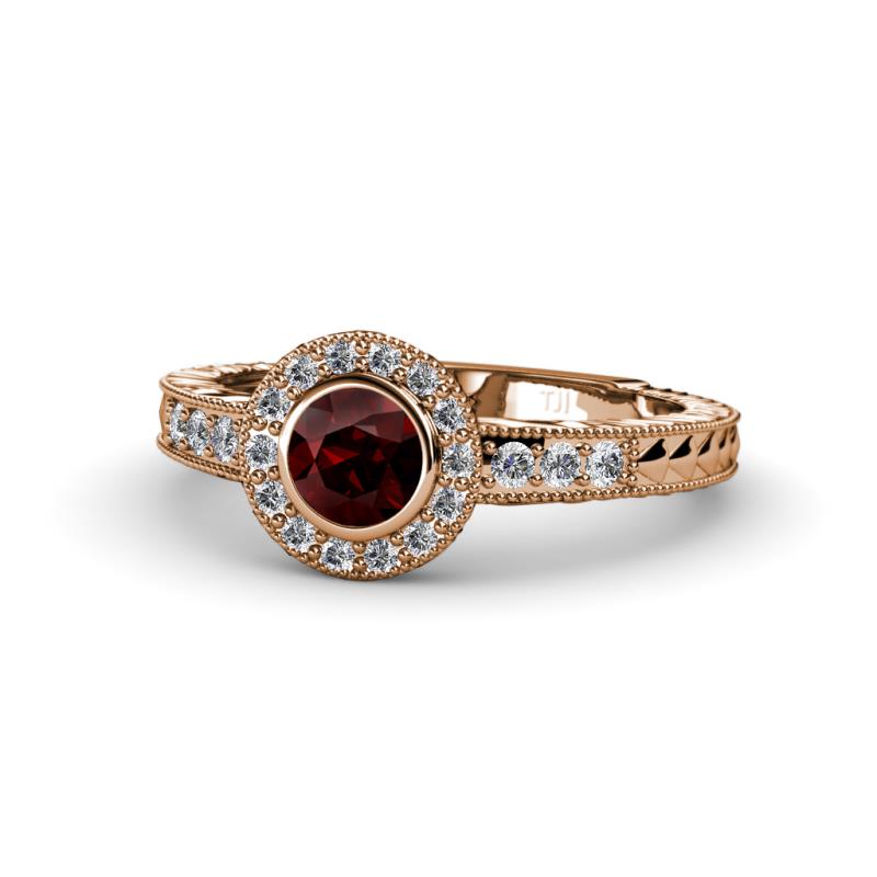 Meir Red Garnet and Diamond Halo Engagement Ring 