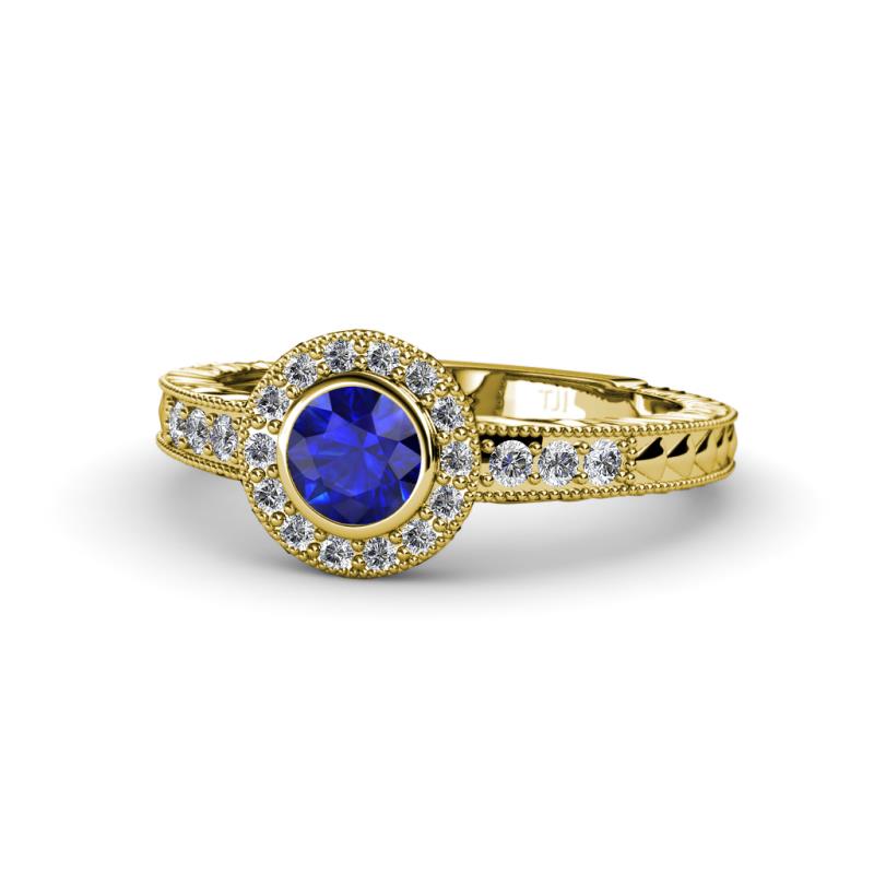 Meir Blue Sapphire and Diamond Halo Engagement Ring 