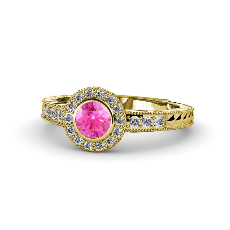 Meir Lab Created Pink Sapphire and Diamond Halo Engagement Ring 