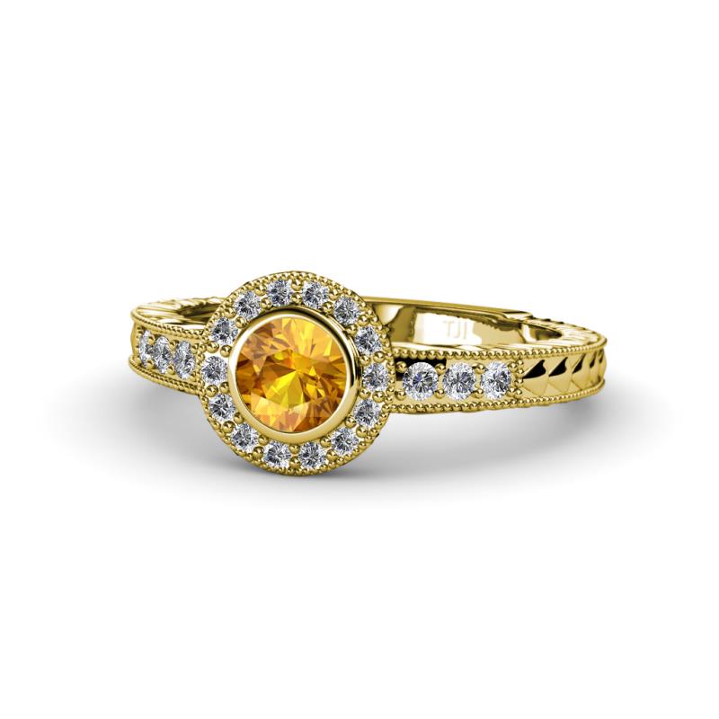 Meir Citrine and Diamond Halo Engagement Ring 