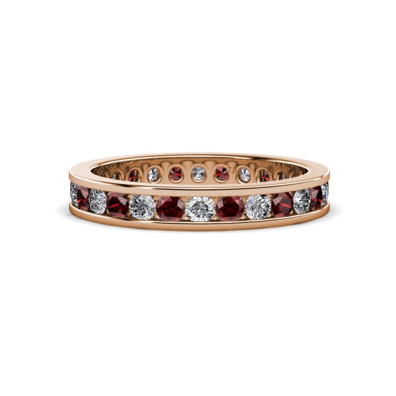 Celina 2.40 mm Round Red Garnet and Diamond Eternity Band 
