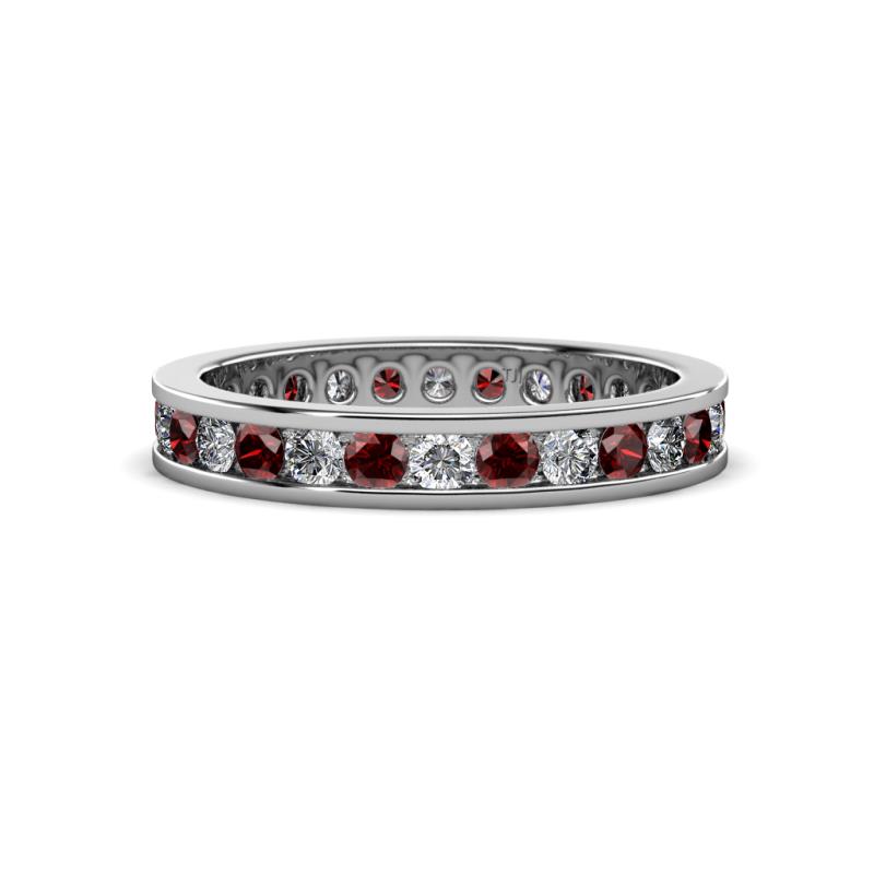 Celina 2.40 mm Round Red Garnet and Diamond Eternity Band 