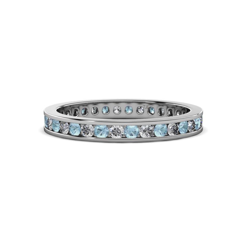 Celina 2.00 mm Round Aquamarine and Diamond Eternity Band 