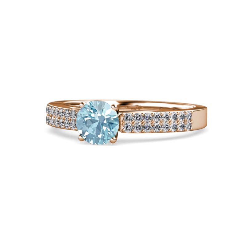 Aysel Aquamarine and Diamond Double Row Engagement Ring 