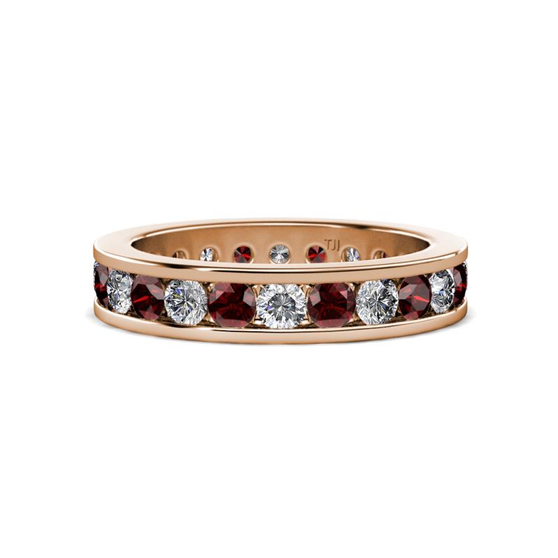 Celina 3.00 mm Round Red Garnet and Diamond Eternity Band 