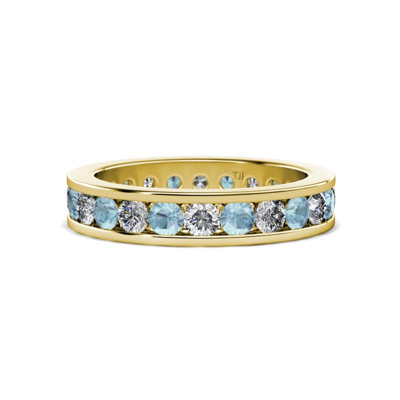 Celina 3.00 mm Round Aquamarine and Diamond Eternity Band 