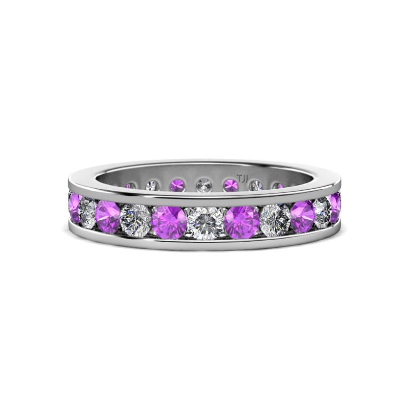 Celina 3.00 mm Round Amethyst and Diamond Eternity Band 