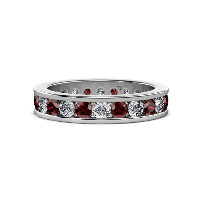 Celina 3.00 mm Round Red Garnet and Diamond Eternity Band 