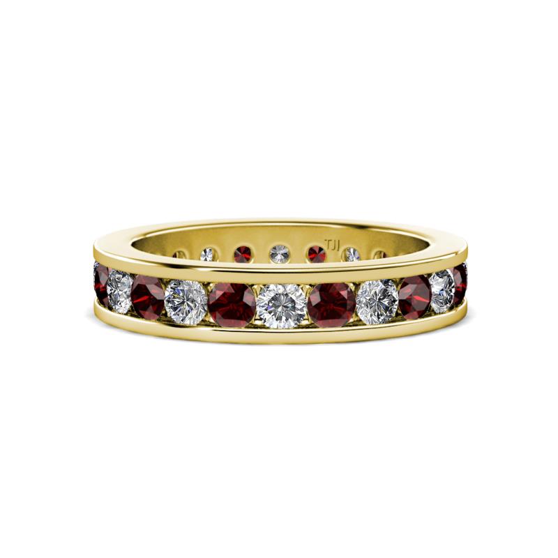 Celina 3.00 mm Round Red Garnet and Diamond Eternity Band 