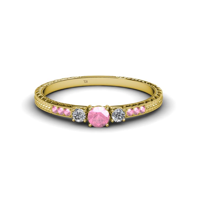 Tresu Pink Tourmaline and Diamond Three Stone Engagement Ring 