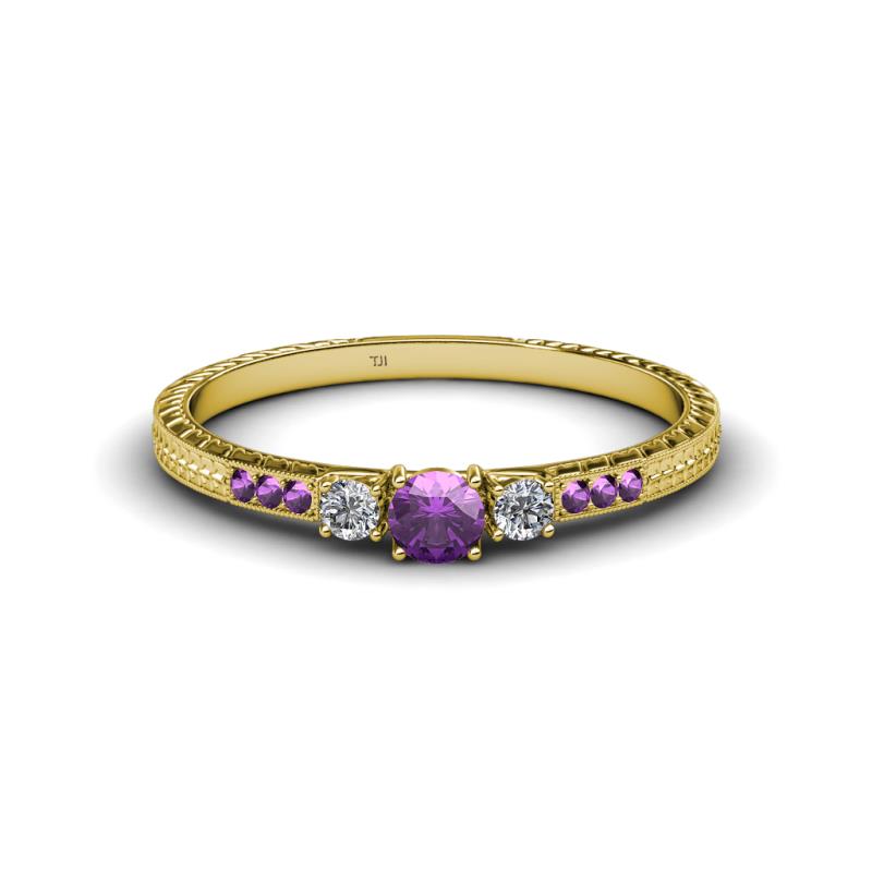 Tresu Amethyst and Diamond Three Stone Engagement Ring 