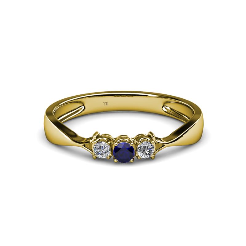 Rylai Blue Sapphire and Diamond Three Stone Engagement Ring 