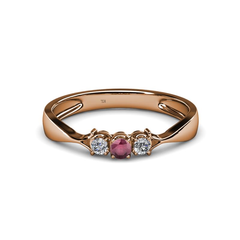 Rylai Rhodolite Garnet and Diamond Three Stone Engagement Ring 