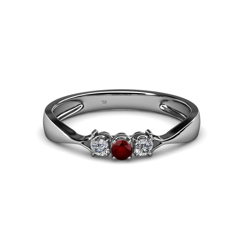 Rylai Red Garnet and Diamond Three Stone Engagement Ring 