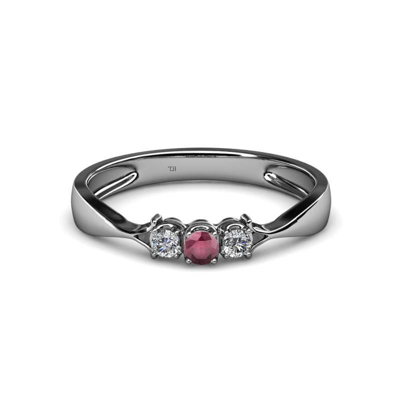 Rylai Rhodolite Garnet and Diamond Three Stone Engagement Ring 