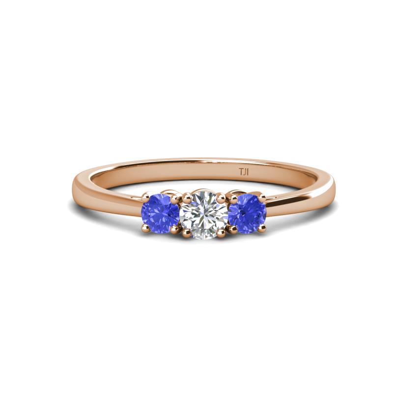 Quyen 0.53 ctw (4.00 mm) Round Natural Diamond and Tanzanite Three Stone Engagement Ring  
