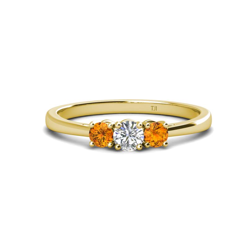 Quyen 0.49 ctw (4.00 mm) Round Natural Diamond and Citrine Three Stone Engagement Ring  