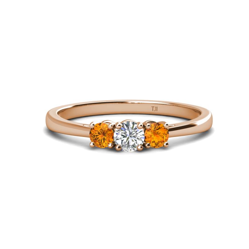 Quyen 0.49 ctw (4.00 mm) Round Natural Diamond and Citrine Three Stone Engagement Ring  