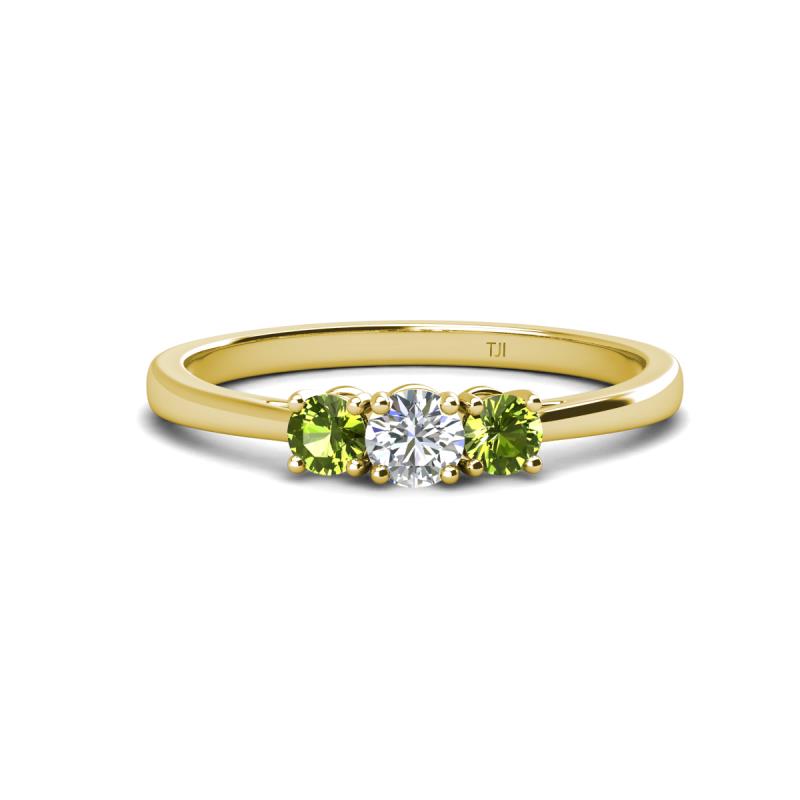 Quyen 0.57 ctw (4.00 mm) Round Natural Diamond and Peridot Three Stone Engagement Ring  