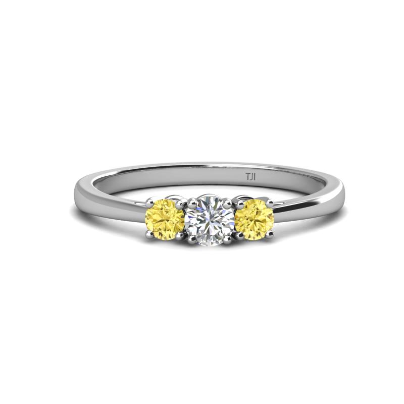 Quyen 0.54 ctw (4.00 mm) Round Natural Diamond and Yellow Sapphire Three Stone Engagement Ring  