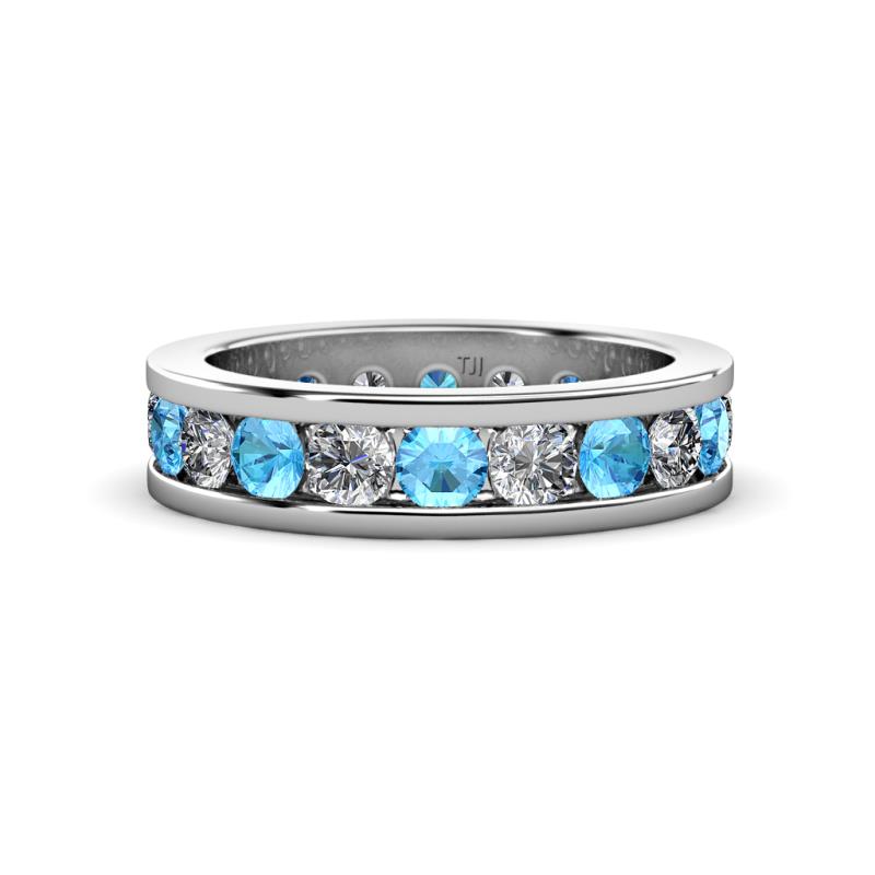 Celina 3.40 mm Round Blue Topaz and Diamond Eternity Band 