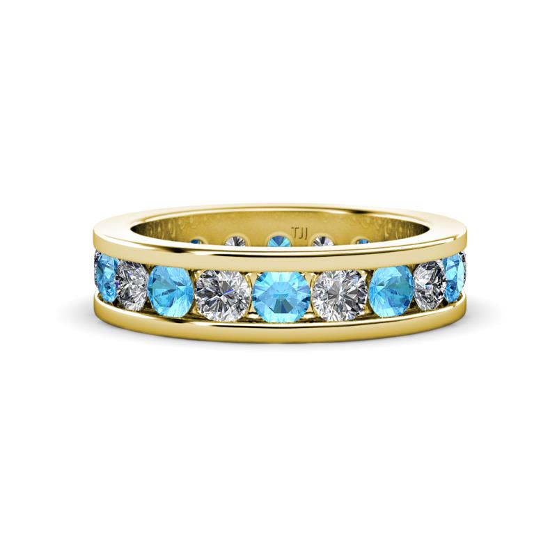 Celina 3.40 mm Round Blue Topaz and Diamond Eternity Band 