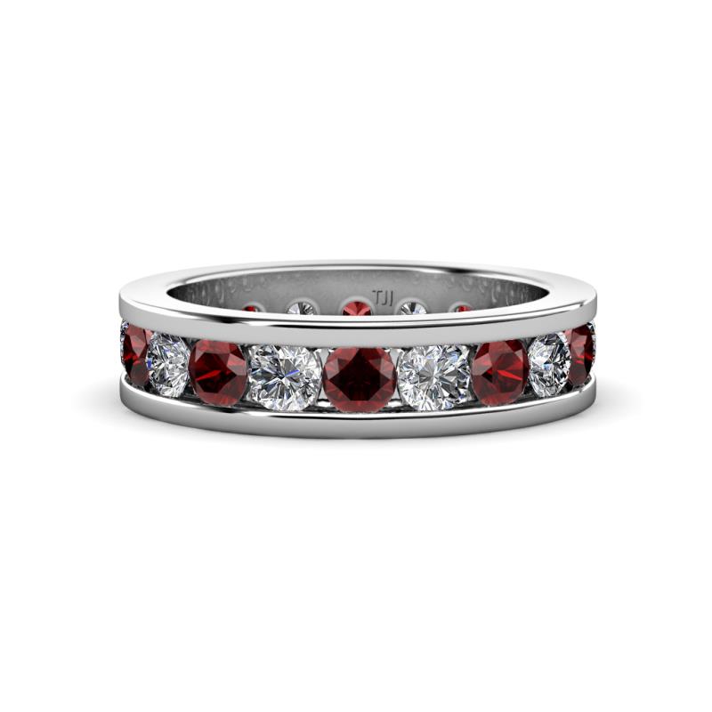 Celina 3.40 mm Round Red Garnet and Diamond Eternity Band 