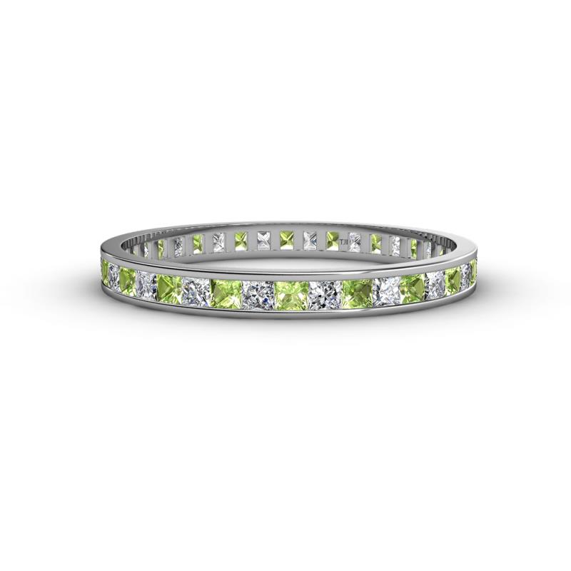 Rebica 2.50 mm Princess Cut Peridot and Diamond Eternity Band 