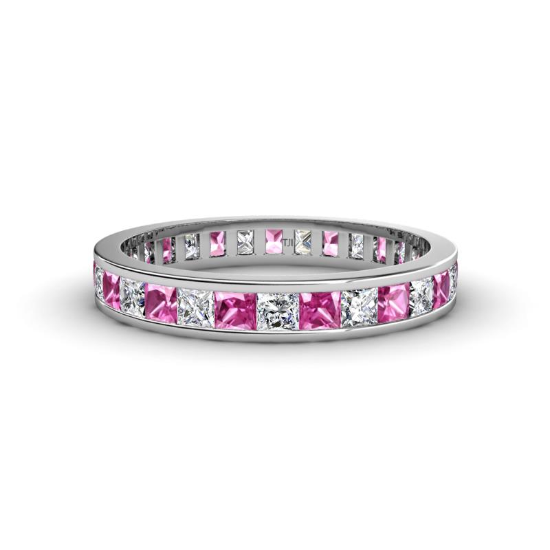 Rebica 3.00 mm Princess Cut Pink Sapphire and Diamond Eternity Band 