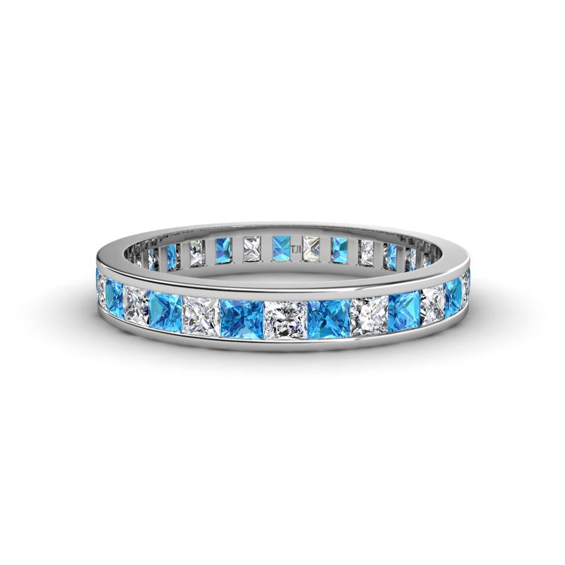 Rebica 3.00 mm Princess Cut Blue Topaz and Diamond Eternity Band 