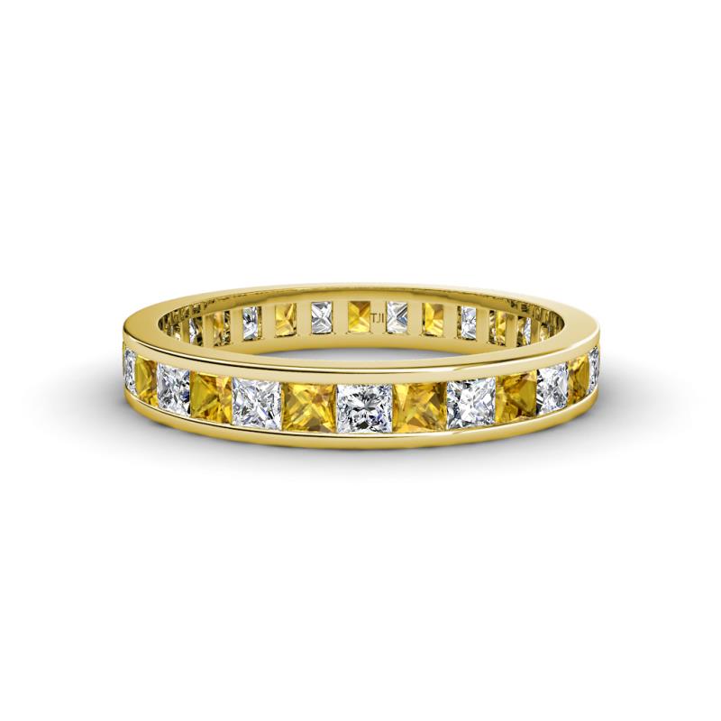 Rebica 3.00 mm Princess Cut Citrine and Diamond Eternity Band 