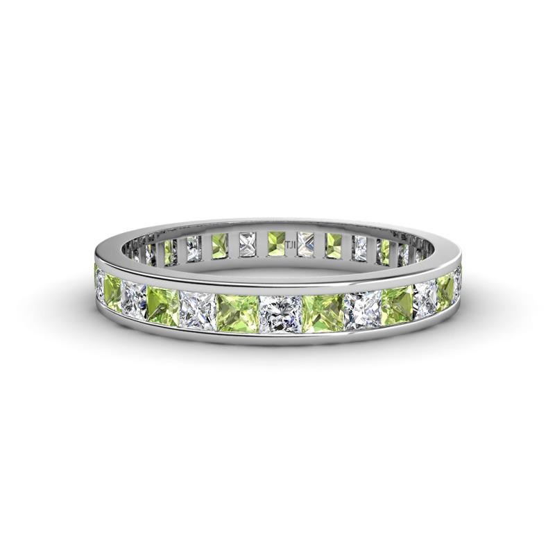 Rebica 3.00 mm Princess Cut Peridot and Diamond Eternity Band 
