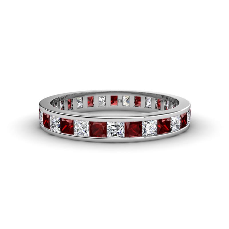 Rebica 3.00 mm Princess Cut Red Garnet and Diamond Eternity Band 