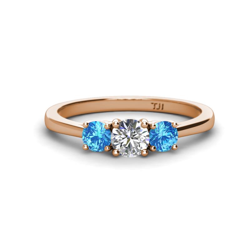 Quyen 0.94 ctw (5.00 mm) Round Natural Diamond and Blue Topaz Three Stone Engagement Ring  