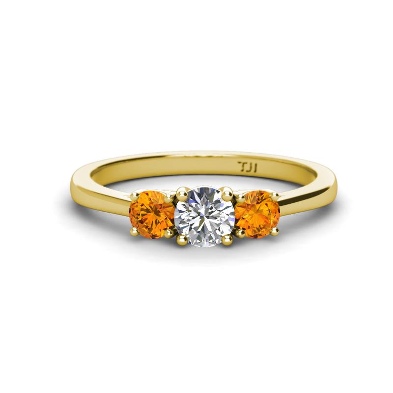 Quyen 0.90 ctw (5.00 mm) Round Natural Diamond and Citrine Three Stone Engagement Ring  