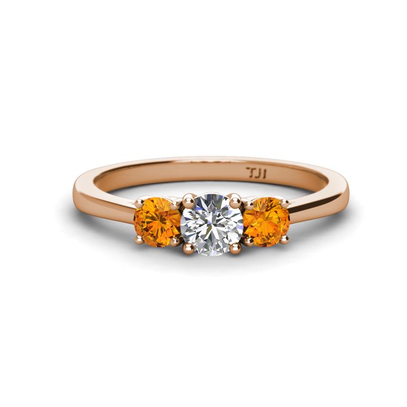 Quyen 0.90 ctw (5.00 mm) Round Natural Diamond and Citrine Three Stone Engagement Ring  