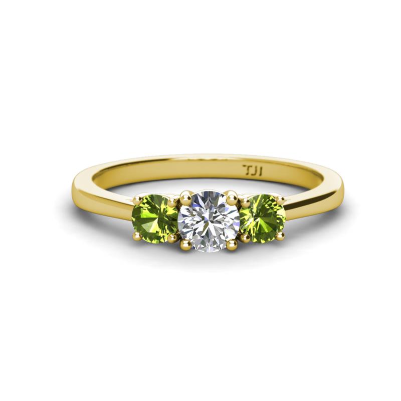 Quyen 1.13 ctw (5.00 mm) Round Natural Diamond and Peridot Three Stone Engagement Ring  
