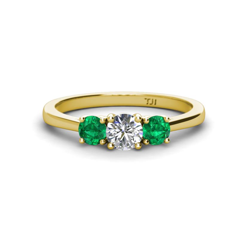 Quyen 1.00 ctw (5.00 mm) Round Natural Diamond and Emerald Three Stone Engagement Ring  
