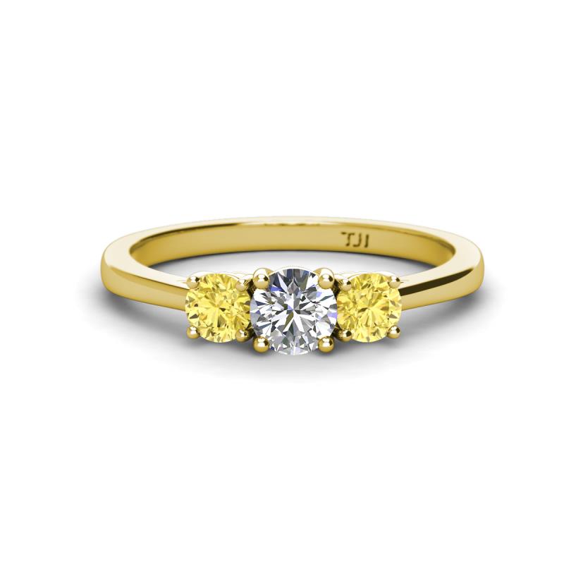 Quyen 1.03 ctw (5.00 mm) Round Natural Diamond and Yellow Sapphire Three Stone Engagement Ring  