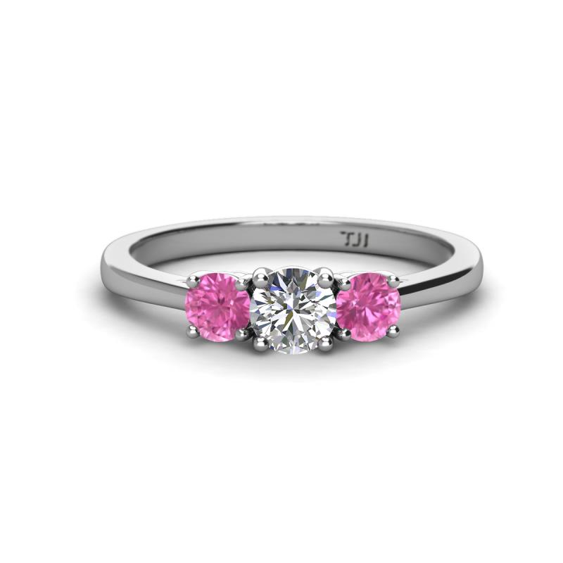 Quyen 1.03 ctw (5.00 mm) Round Natural Diamond and Pink Sapphire Three Stone Engagement Ring  