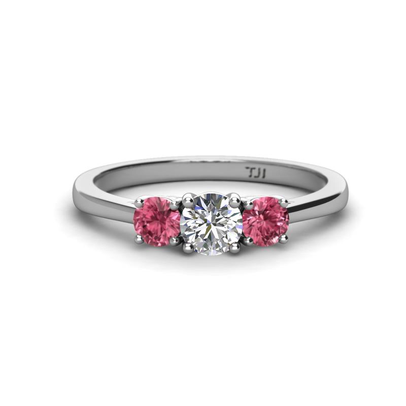 Quyen 0.90 ctw (5.00 mm) Round Natural Diamond and Pink Tourmaline Three Stone Engagement Ring  