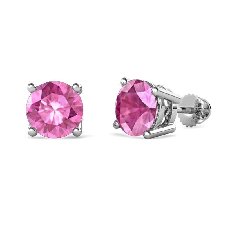 Alina Lab Created Pink Sapphire Solitaire Stud Earrings Round Lab Created Pink Sapphire ctw Four Prong Solitaire Womens Stud Earrings K White Gold
