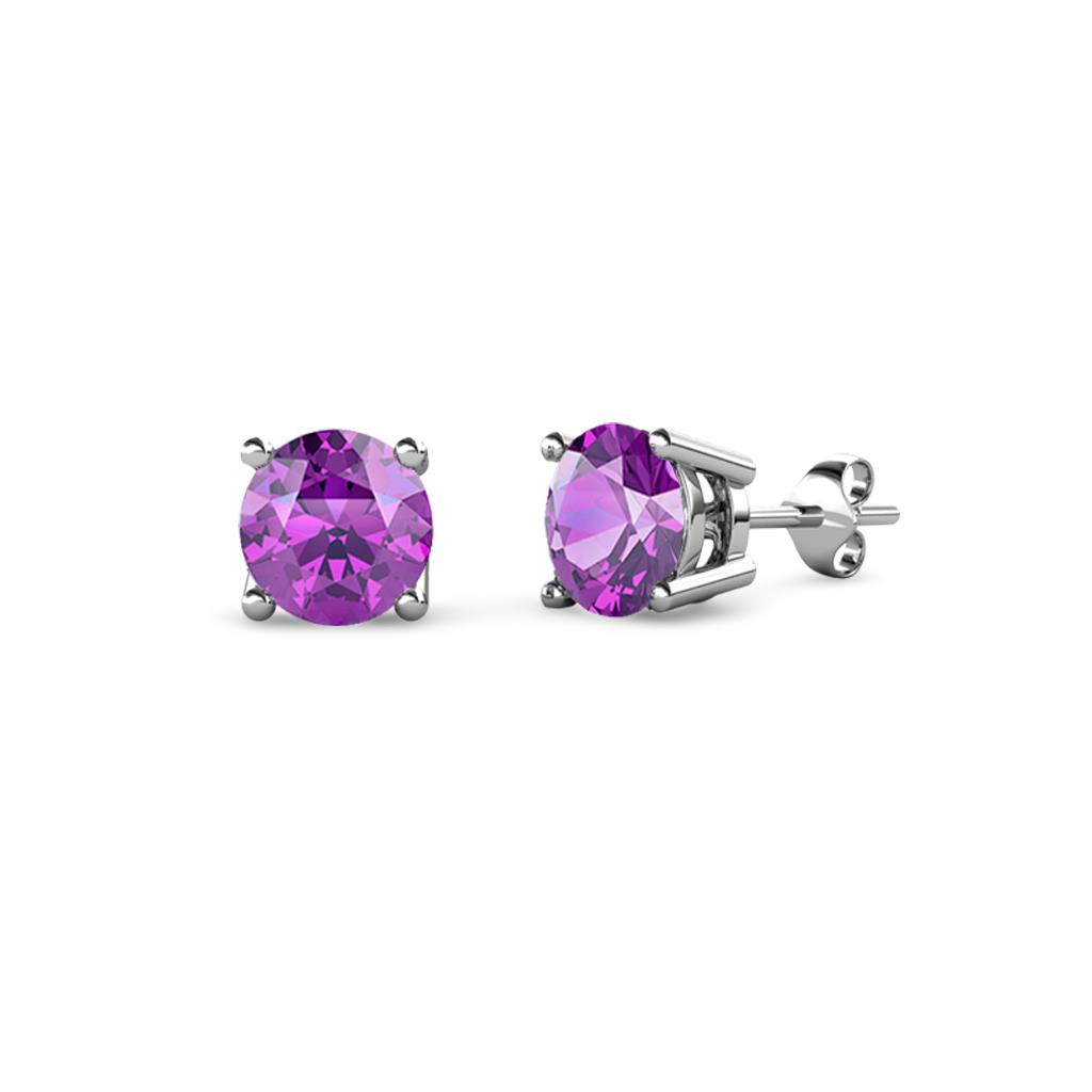 Alina Amethyst Solitaire Stud Earrings Round Amethyst ctw Four Prong Solitaire Womens Stud Earrings in K White Gold