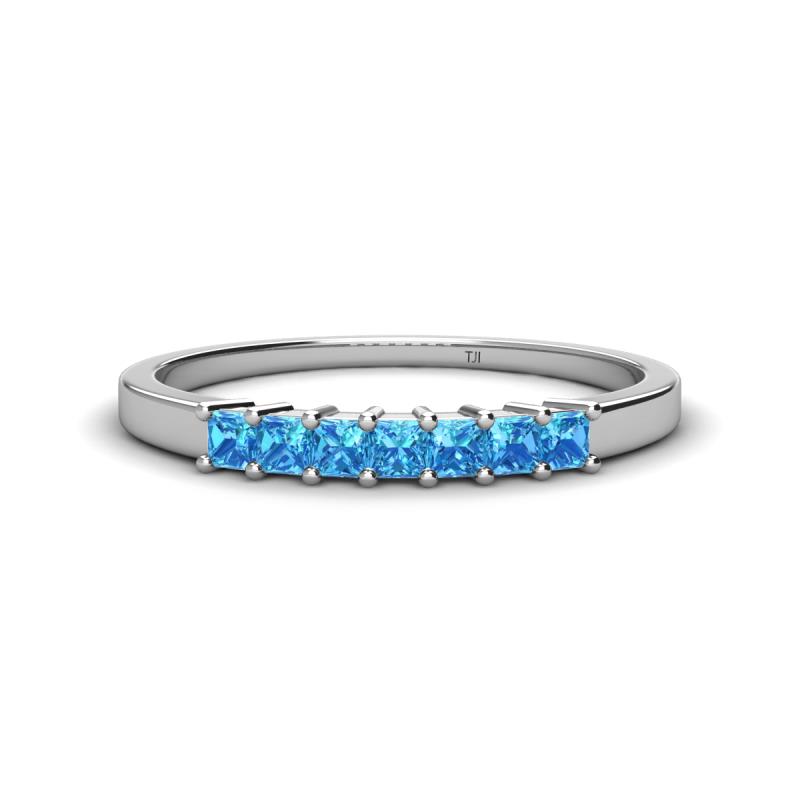 Erica 2.50 mm Princess Cut Blue Topaz 7 Stone Wedding Band 