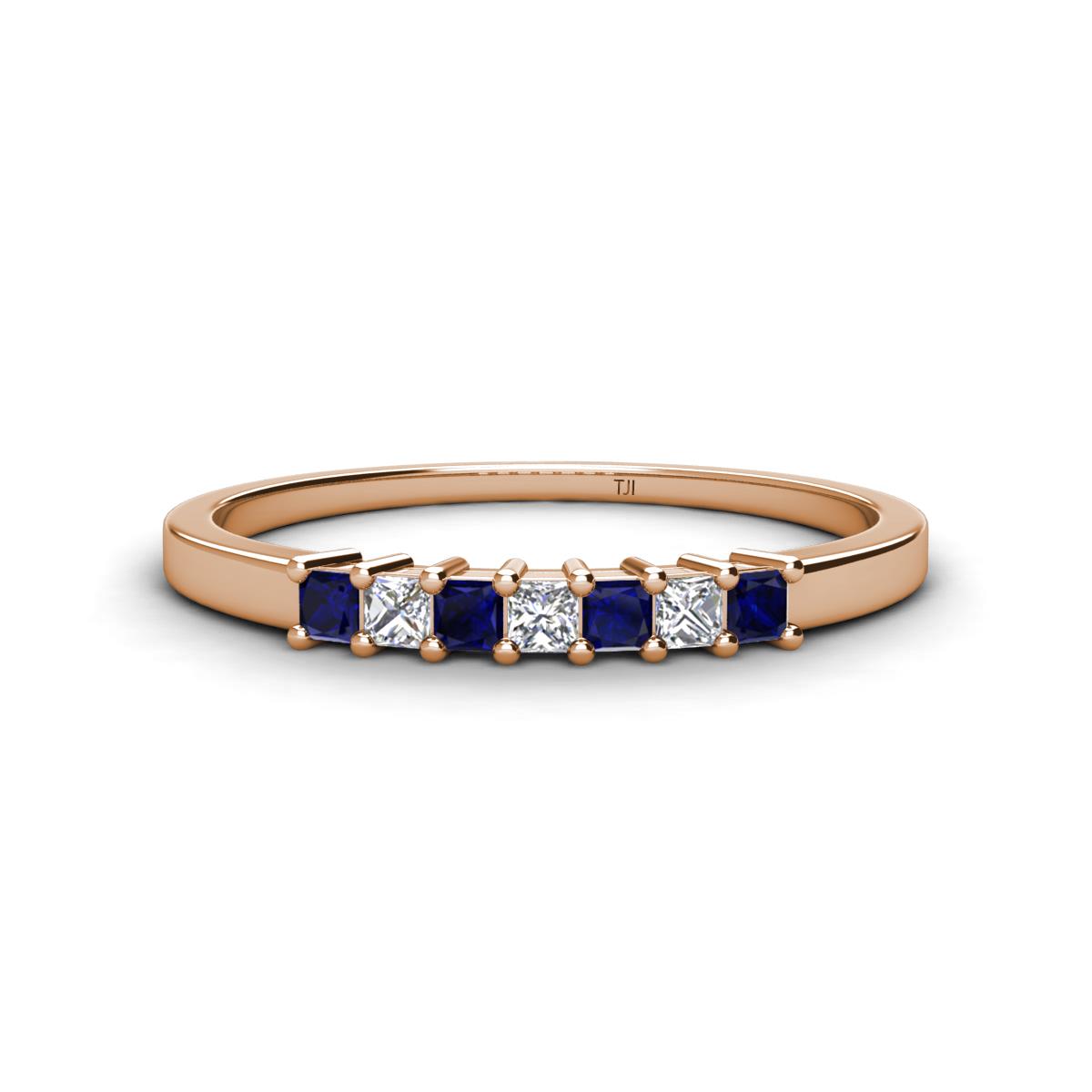 Erica 2.00 mm Princess Cut Blue Sapphire and Diamond 7 Stone Wedding Band 